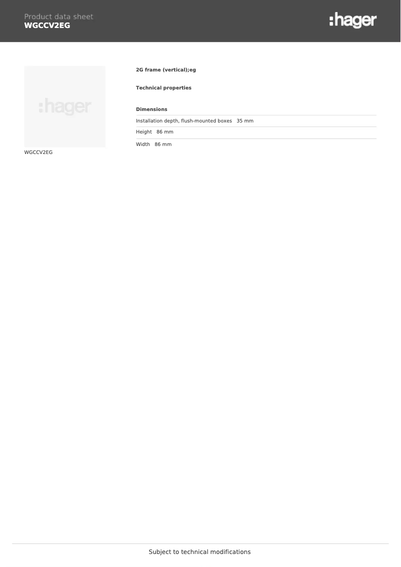 Page 1 de la notice Fiche technique Hager WGCCV2EG