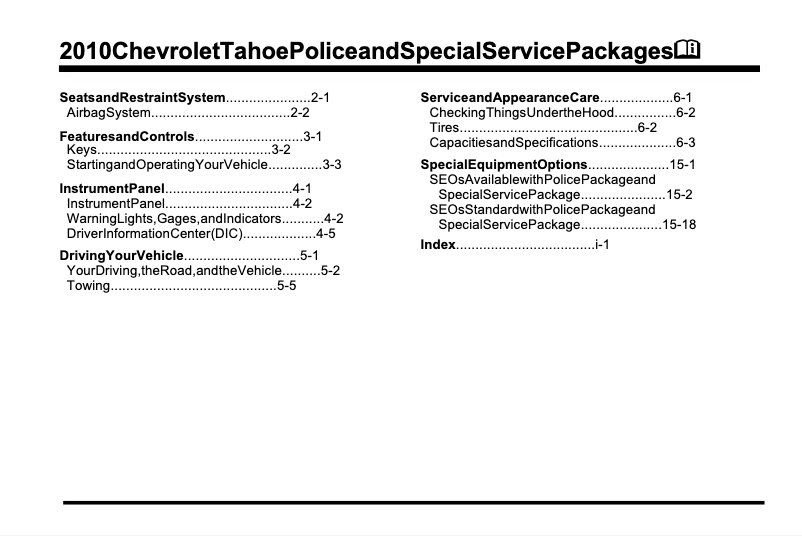 Page 1 de la notice Manuel utilisateur Chevrolet Tahoe Police (2010)