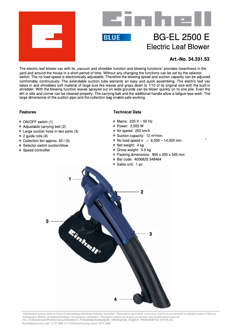 Image de la première page du manuel de l'appareil BG-EL 2500 E