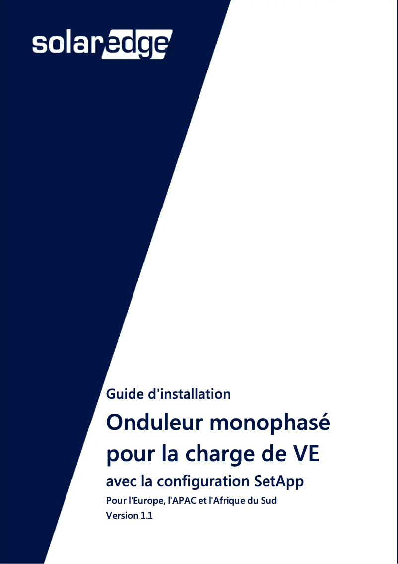 Page 1 de la notice Guide d'installation SolarEdge SE-EVK22CRM-01