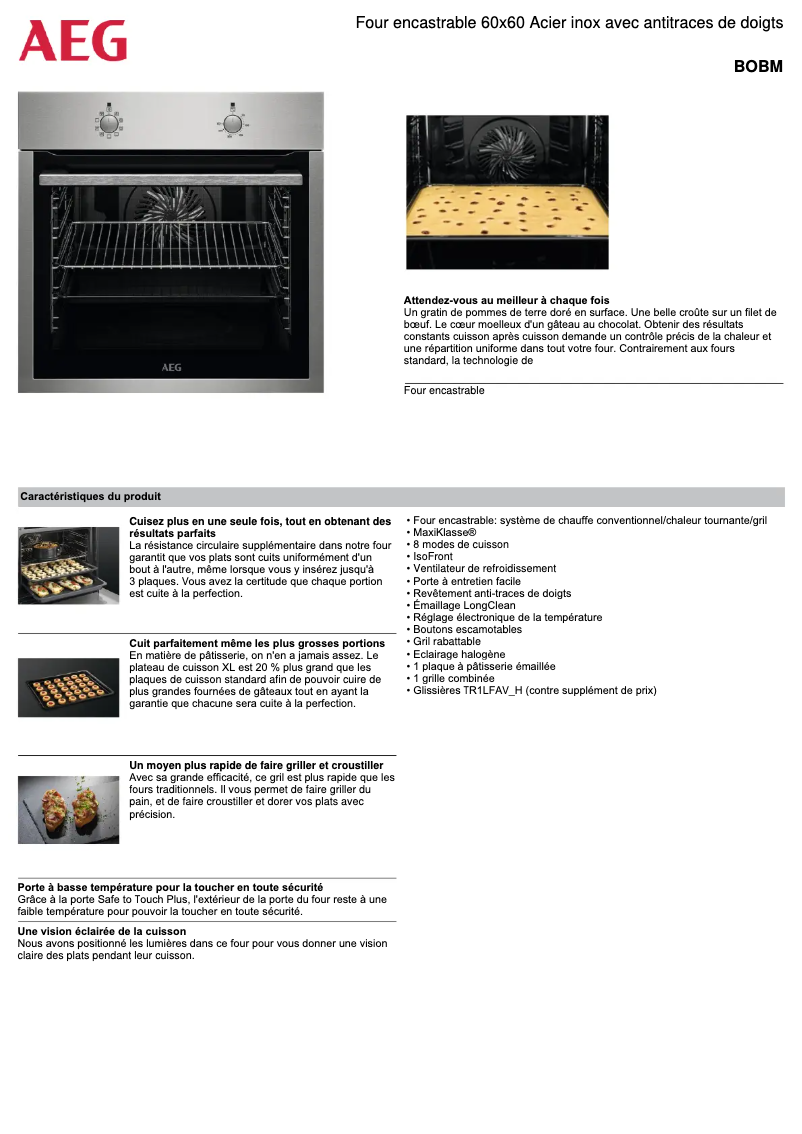 Page 1 de la notice Fiche technique AEG BOBM