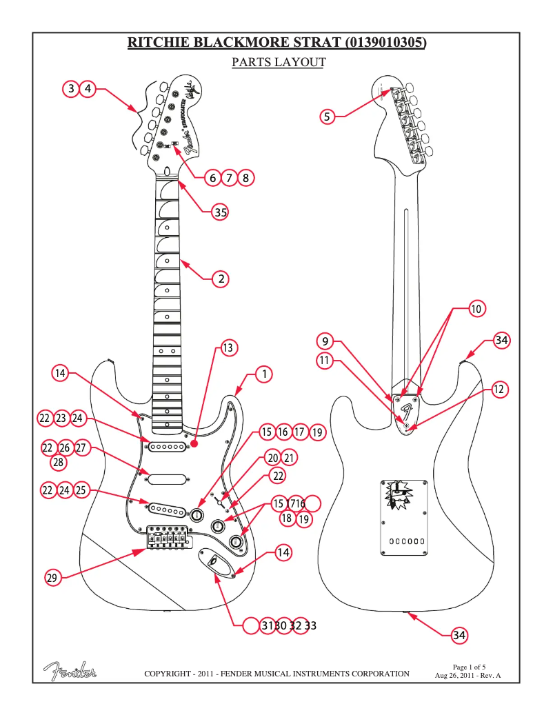 Page 1 of the manual Wiring Diagram Fender Ritchie Blackmore Stratocaster