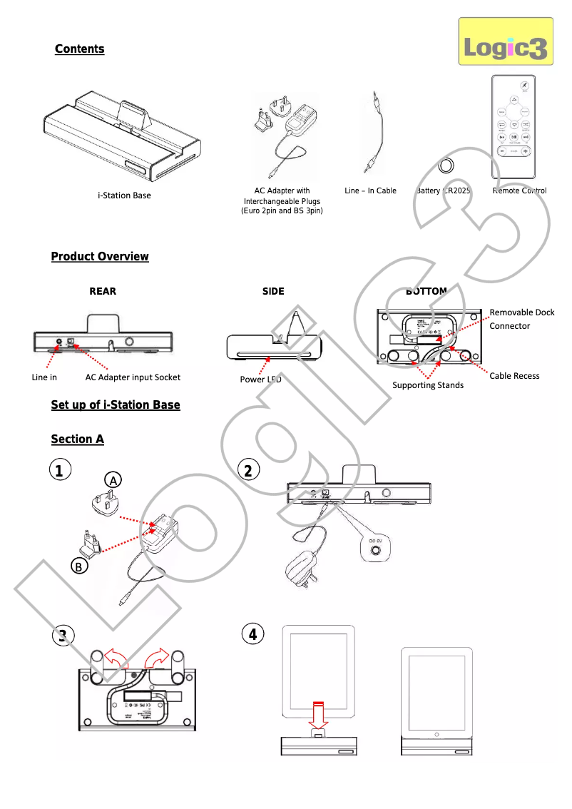 Page 1 de la notice Manuel utilisateur Logic3 i-Station Base