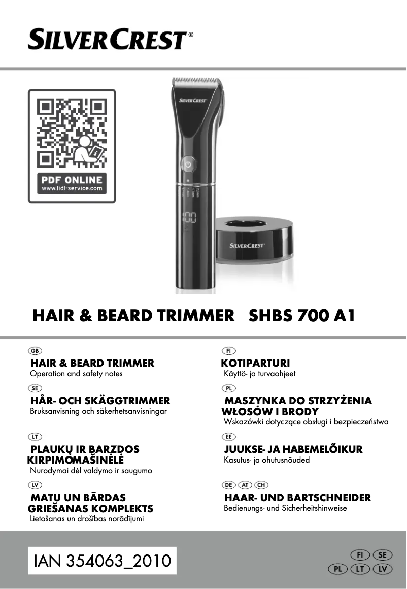 Page 1 de la notice Manuel utilisateur SilverCrest SHBS 700 A1