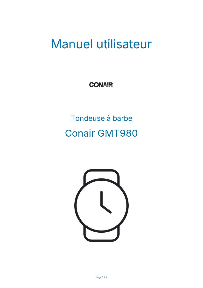 Page n°1 - Manuel utilisateur Conair GMT980