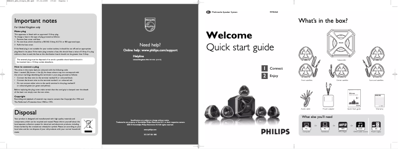 Page 1 de la notice Guide de démarrage rapide Philips MMS460