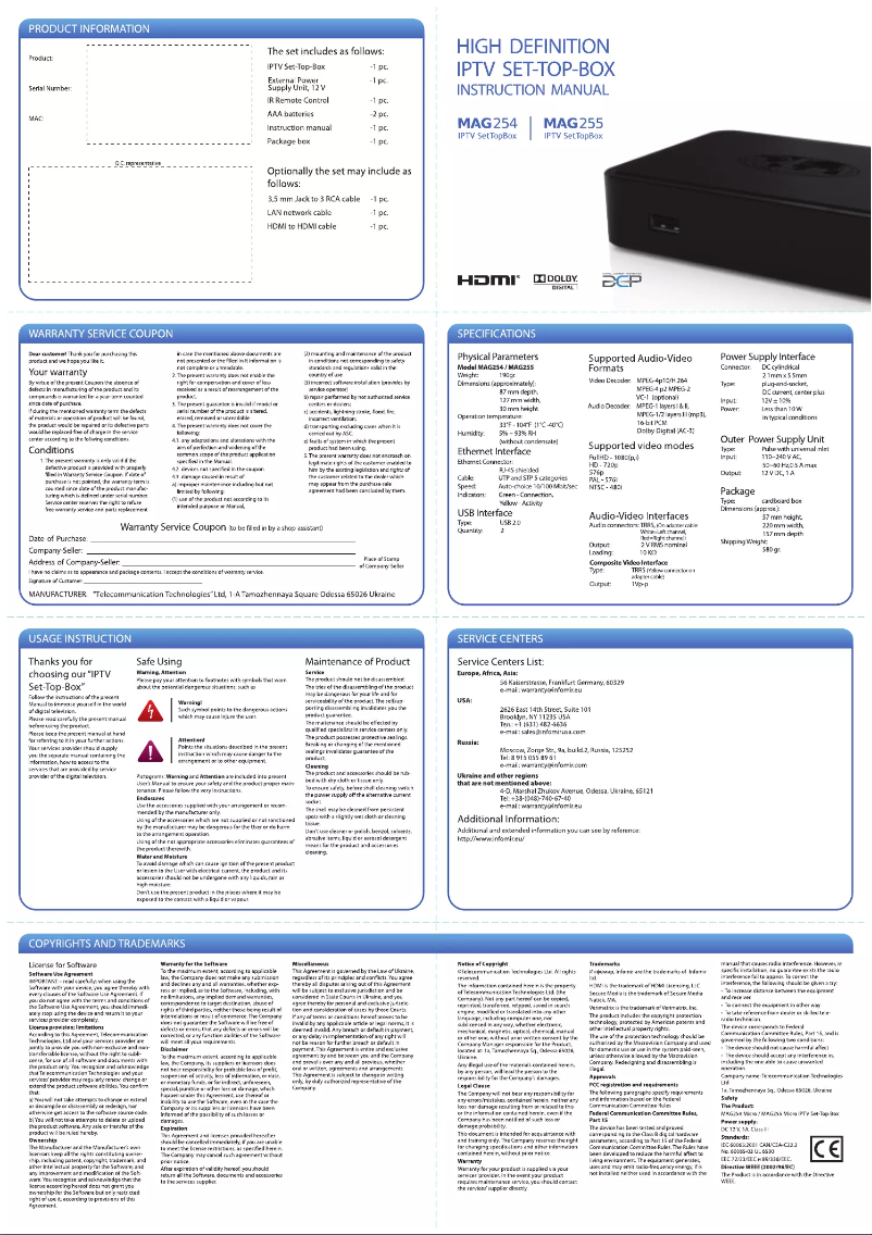 Page 1 de la notice Manuel utilisateur Infomir MAG 322