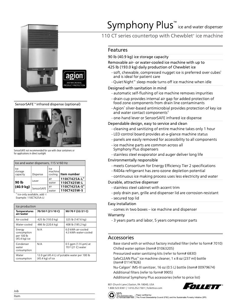 Page n°1 - Fiche technique Follett 110CT425W-S