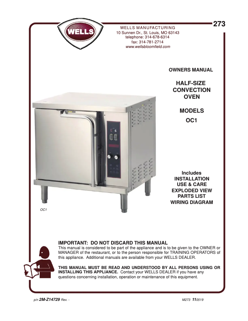 Page 1 de la notice Manuel utilisateur Wells OC1