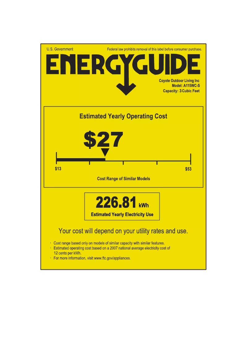 Page 1 de la notice Label énergétique Azure A115WC-S