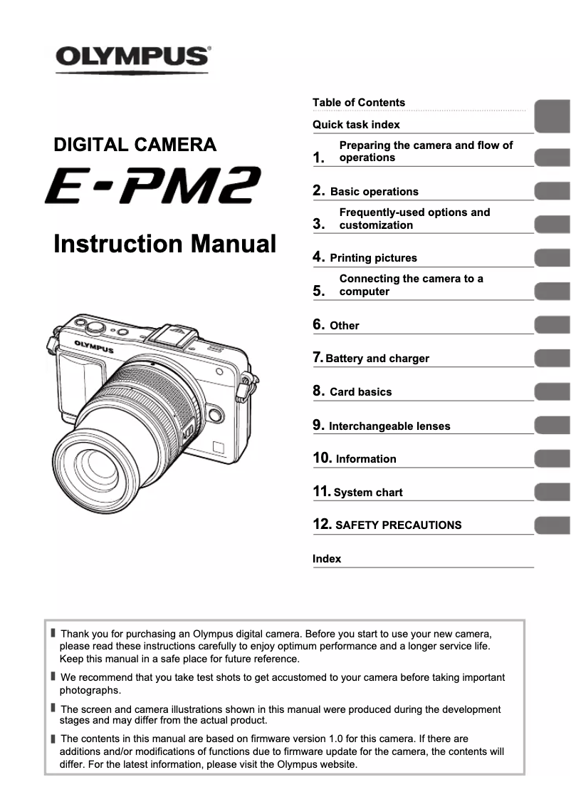 Page n°1 - Manuel utilisateur Olympus PEN E-PM2