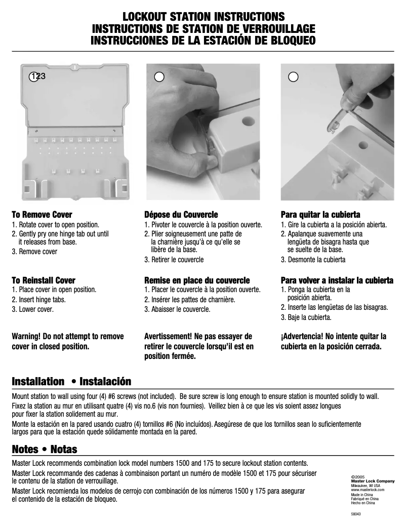 Page n°1 - Manuel utilisateur Master Lock 1482