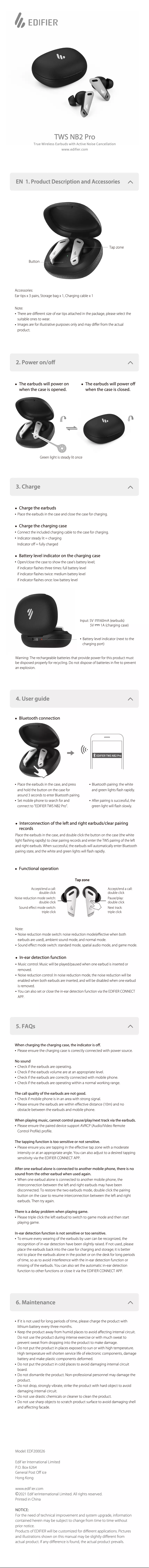 Page 1 de la notice Manuel utilisateur Edifier TWS NB2 Pro