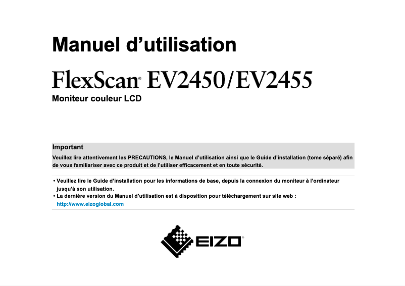 Image de la première page du manuel de l'appareil FlexScan EV2455