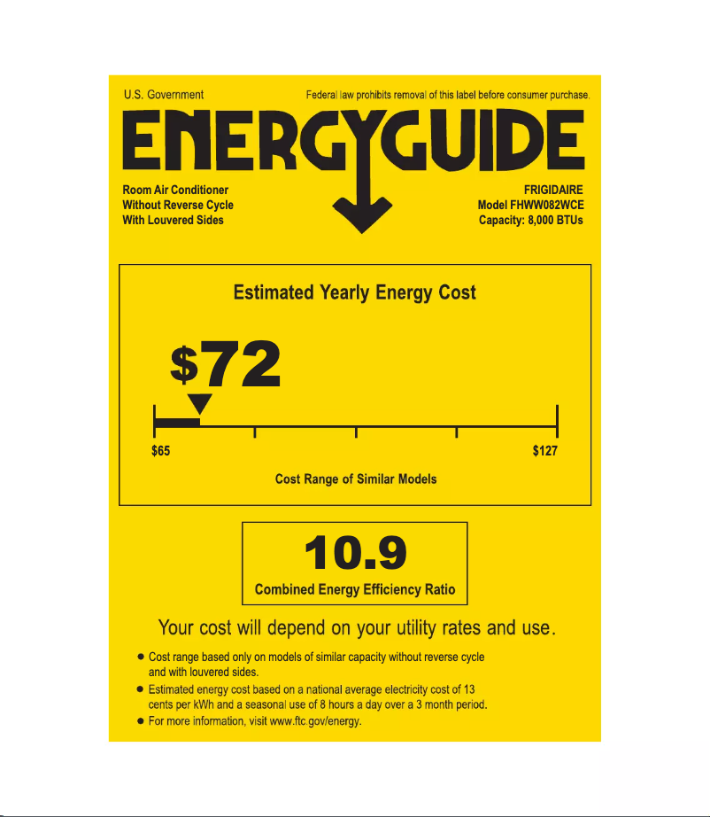 Página 1 del manual Etiqueta energética Frigidaire FHWW082WCE