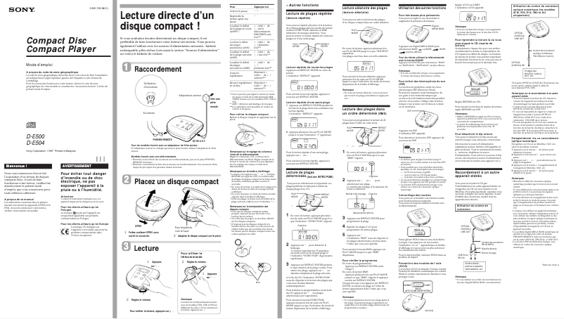 Page 1 de la notice Manuel utilisateur Sony D-E504