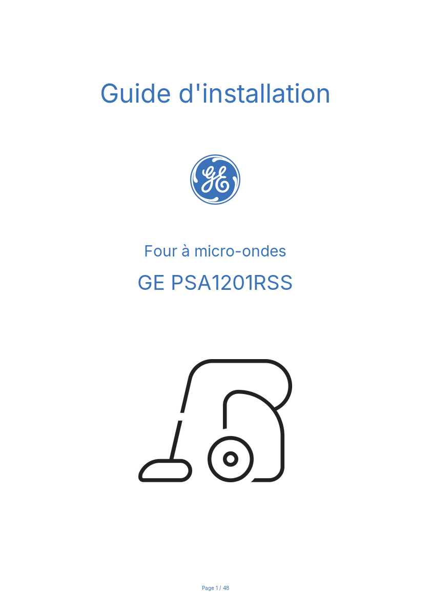 Page n°1 - Guide d'installation GE PSA1201RSS
