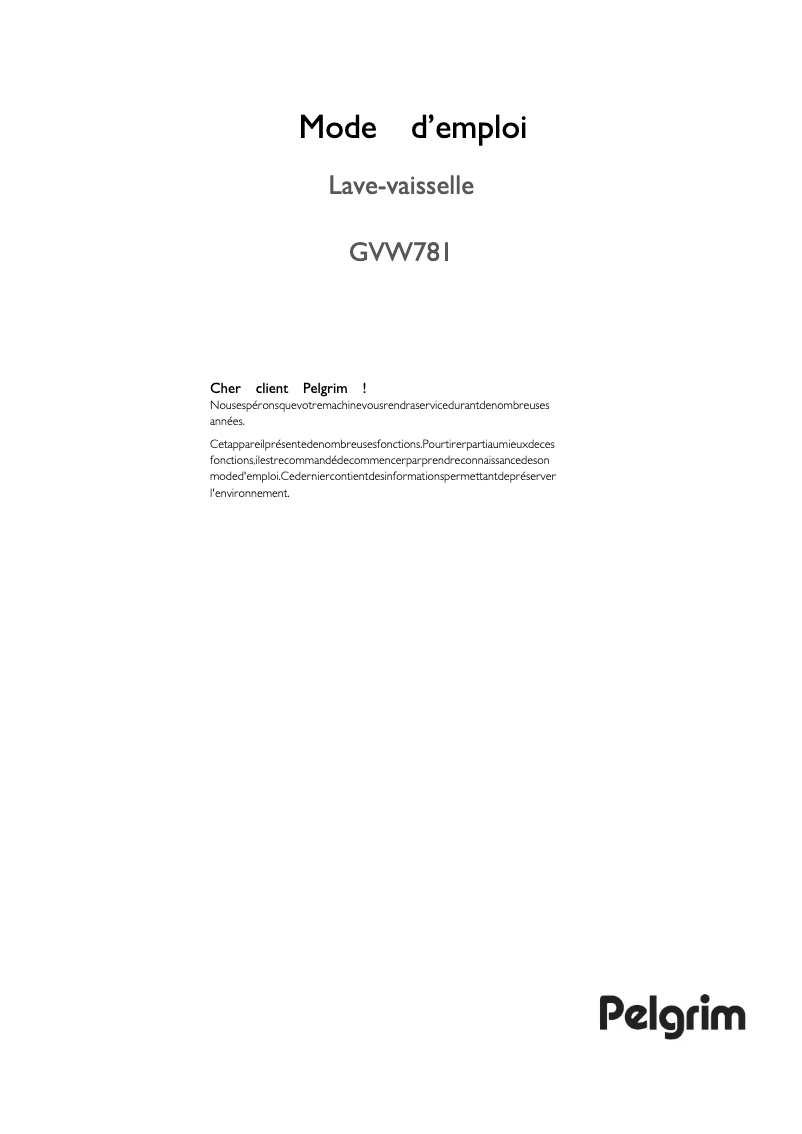 Page 1 de la notice Manuel utilisateur Pelgrim GVW781