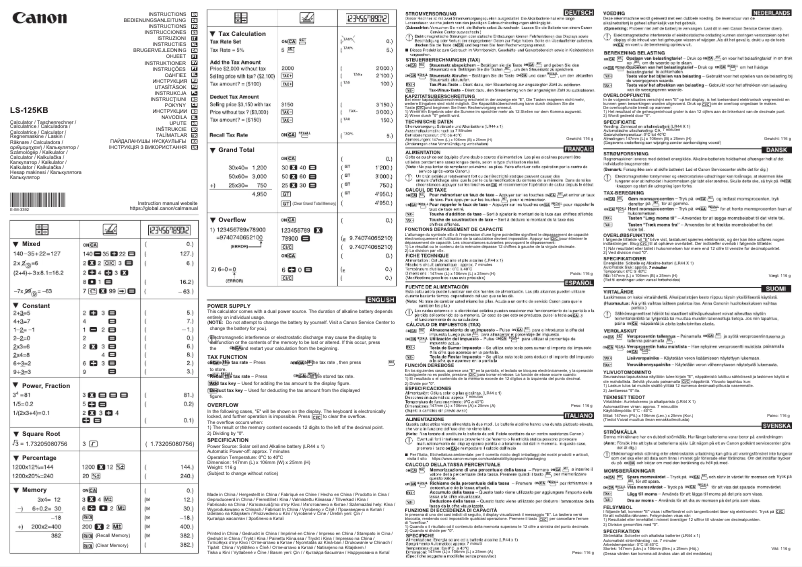 Page 1 de la notice Manuel utilisateur Canon LS-125KB