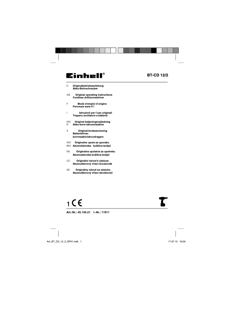 Page 1 de la notice Manuel utilisateur Einhell BT-CD 12/2