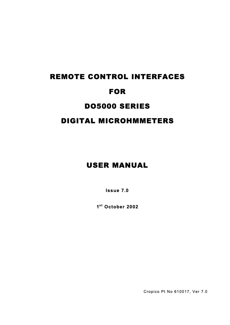 Page n°1 - Manuel utilisateur Cropico DO5001