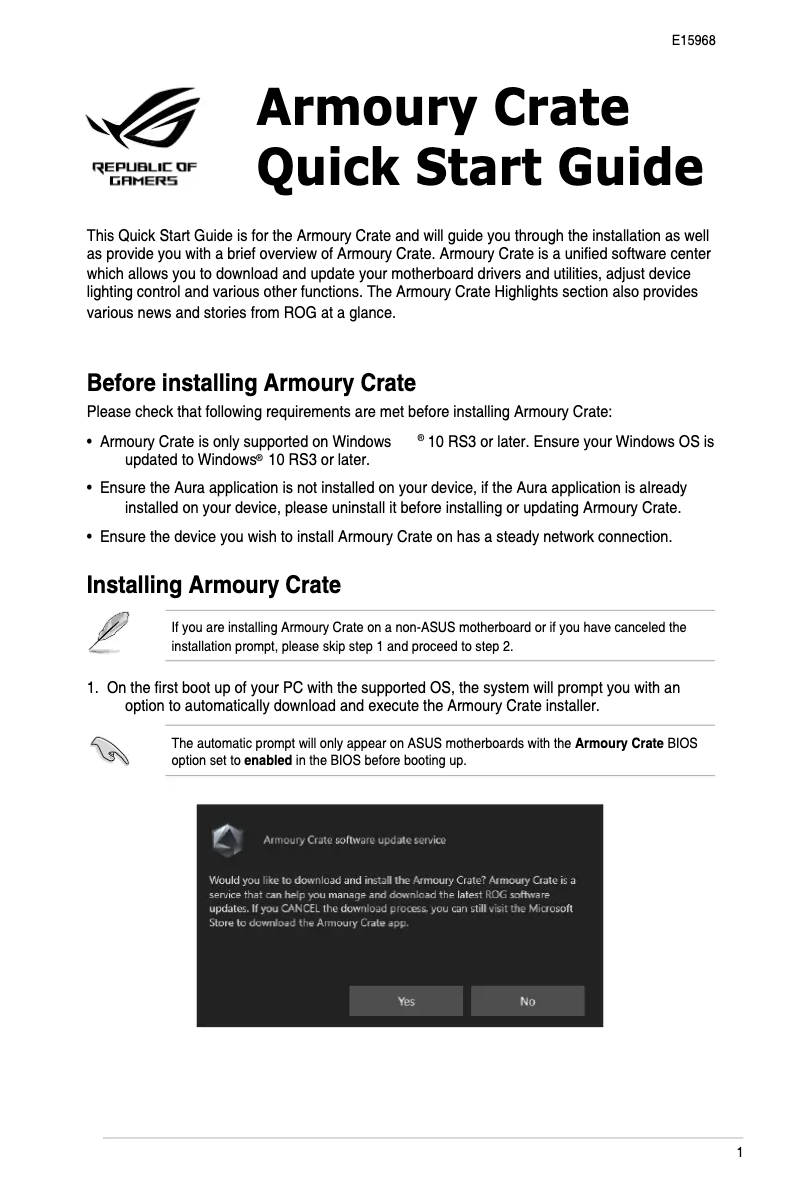 Page 1 de la notice Guide de démarrage rapide Asus ROG RYUO 240