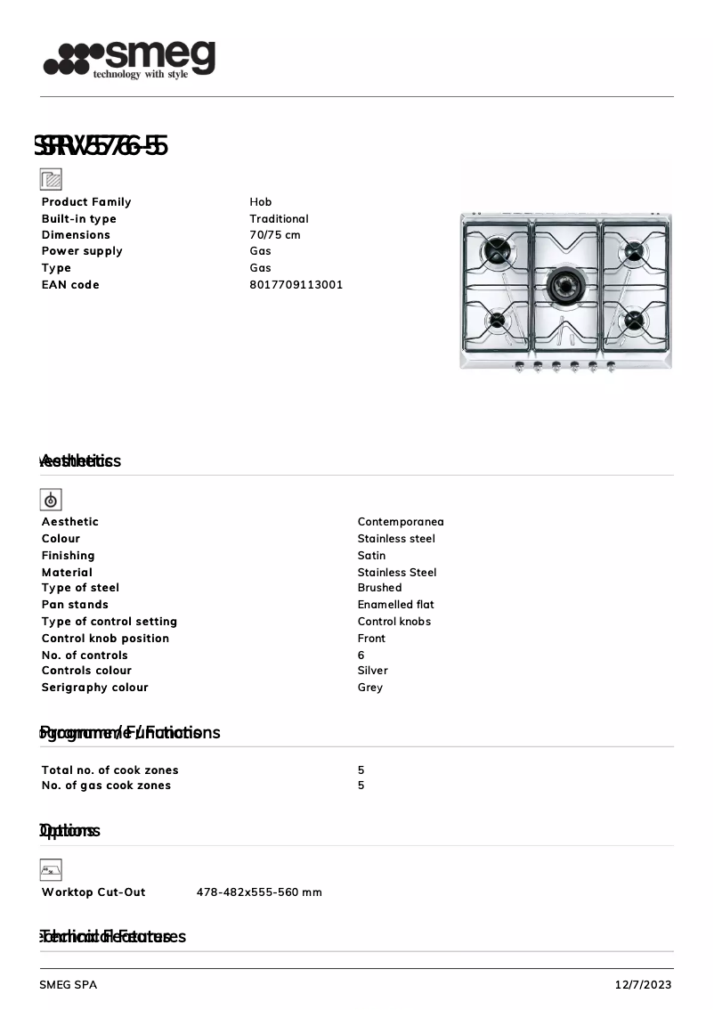 Page n°1 - Fiche technique Smeg SRV576-5