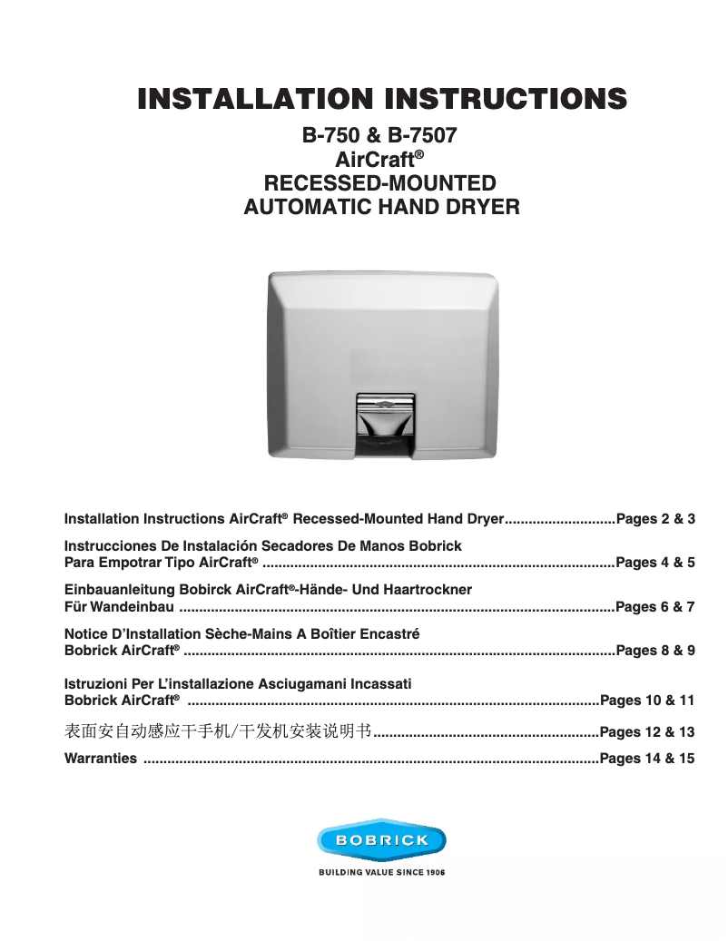 Page n°1 - Manuel utilisateur Bobrick AirCraft B-750