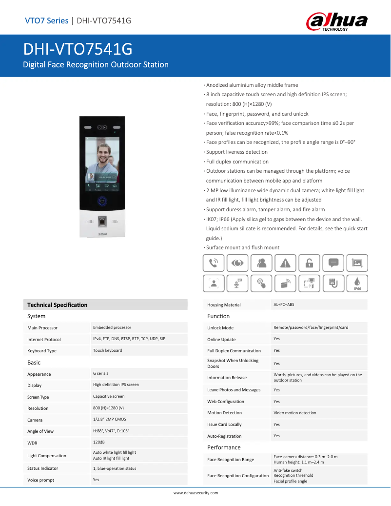 Page 1 de la notice Manuel utilisateur Dahua Technology VTO7541G