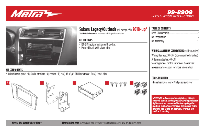 Page n°1 - Guide d'installation Metra 99-8909