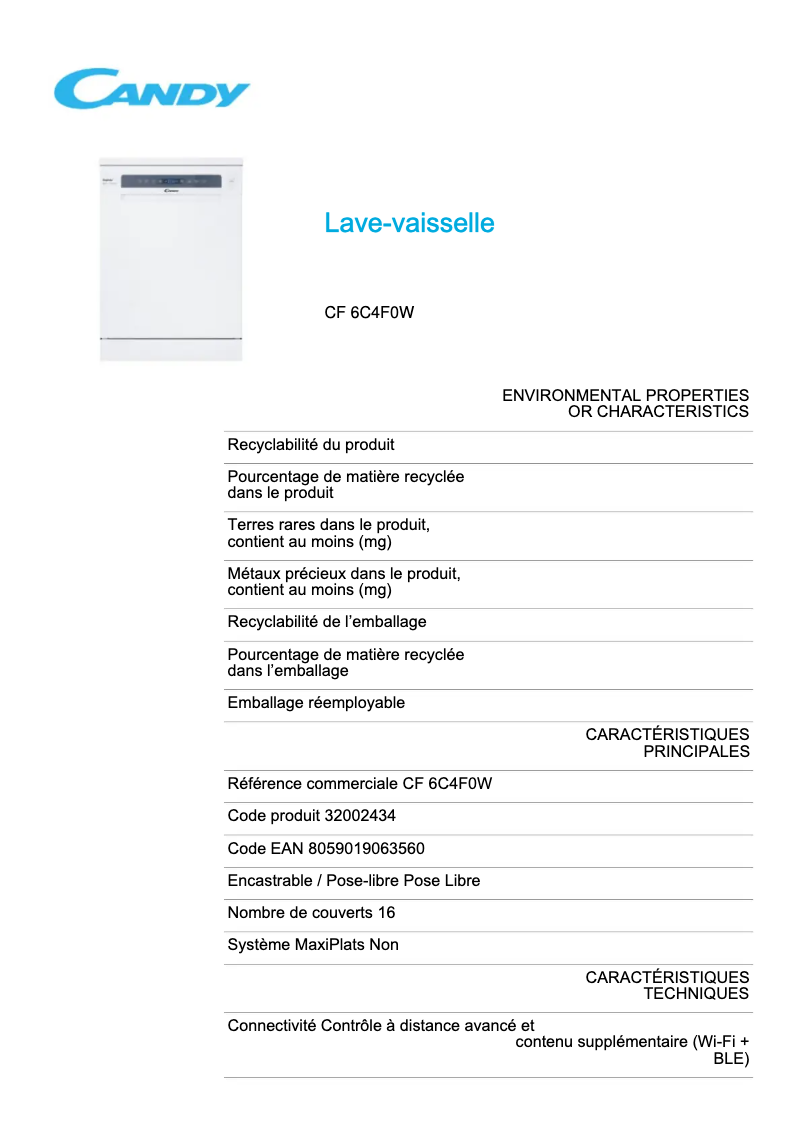 Image de la première page du manuel de l'appareil CF 6C4F0W