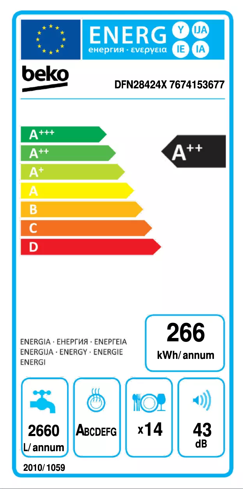 Page n°1 - Label énergétique Beko DFN28424X