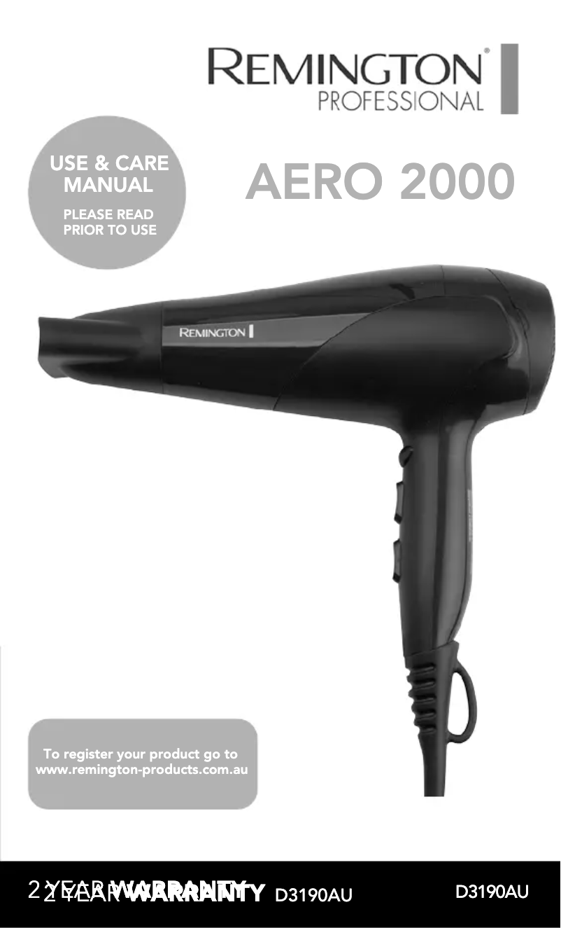 Page 1 de la notice Manuel utilisateur Remington Aero D2113AU