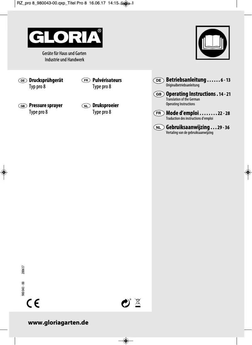 Page 1 de la notice Manuel utilisateur GLORIA Pro 8