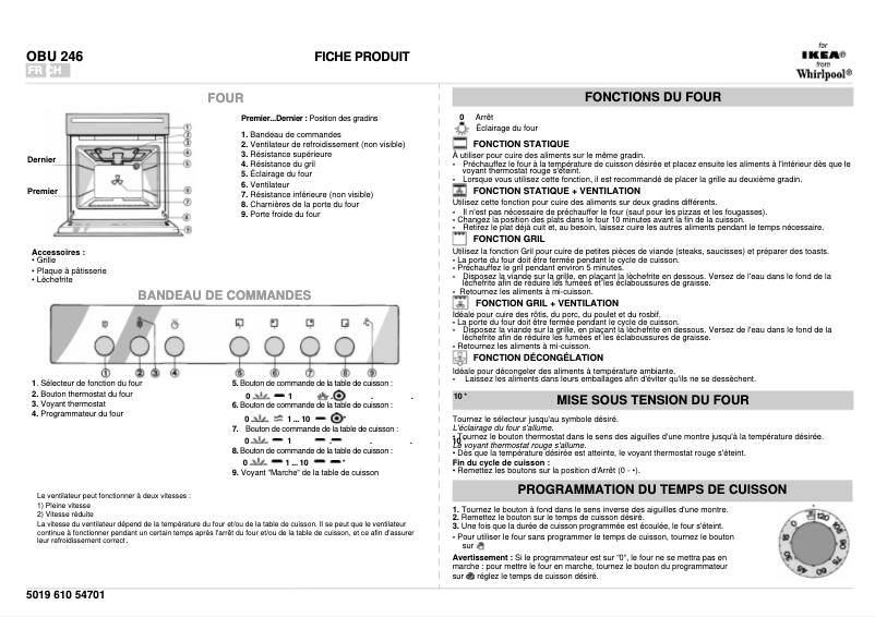 Page 1 de la notice Manuel utilisateur Whirlpool OBU 246