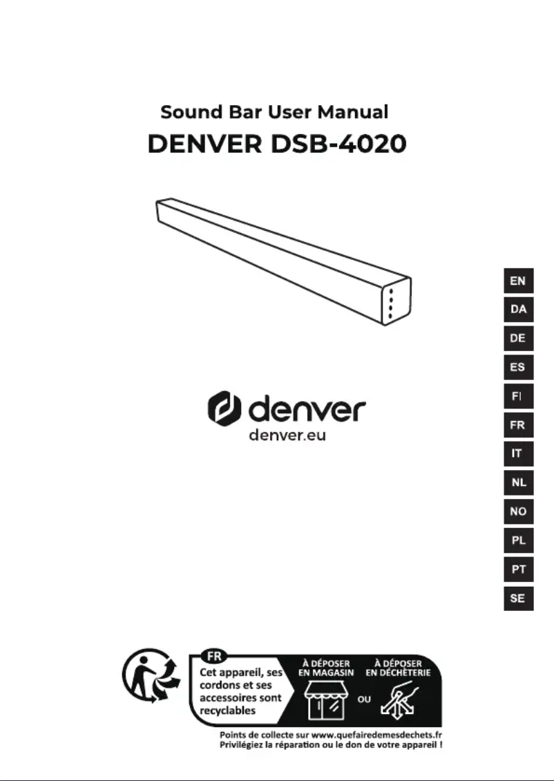 Page 1 de la notice Manuel utilisateur Denver DSB-4020