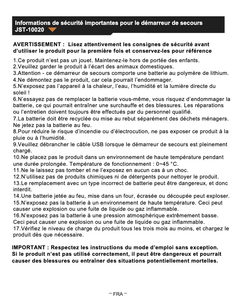 Page 1 de la notice Manuel utilisateur Denver JST-10020