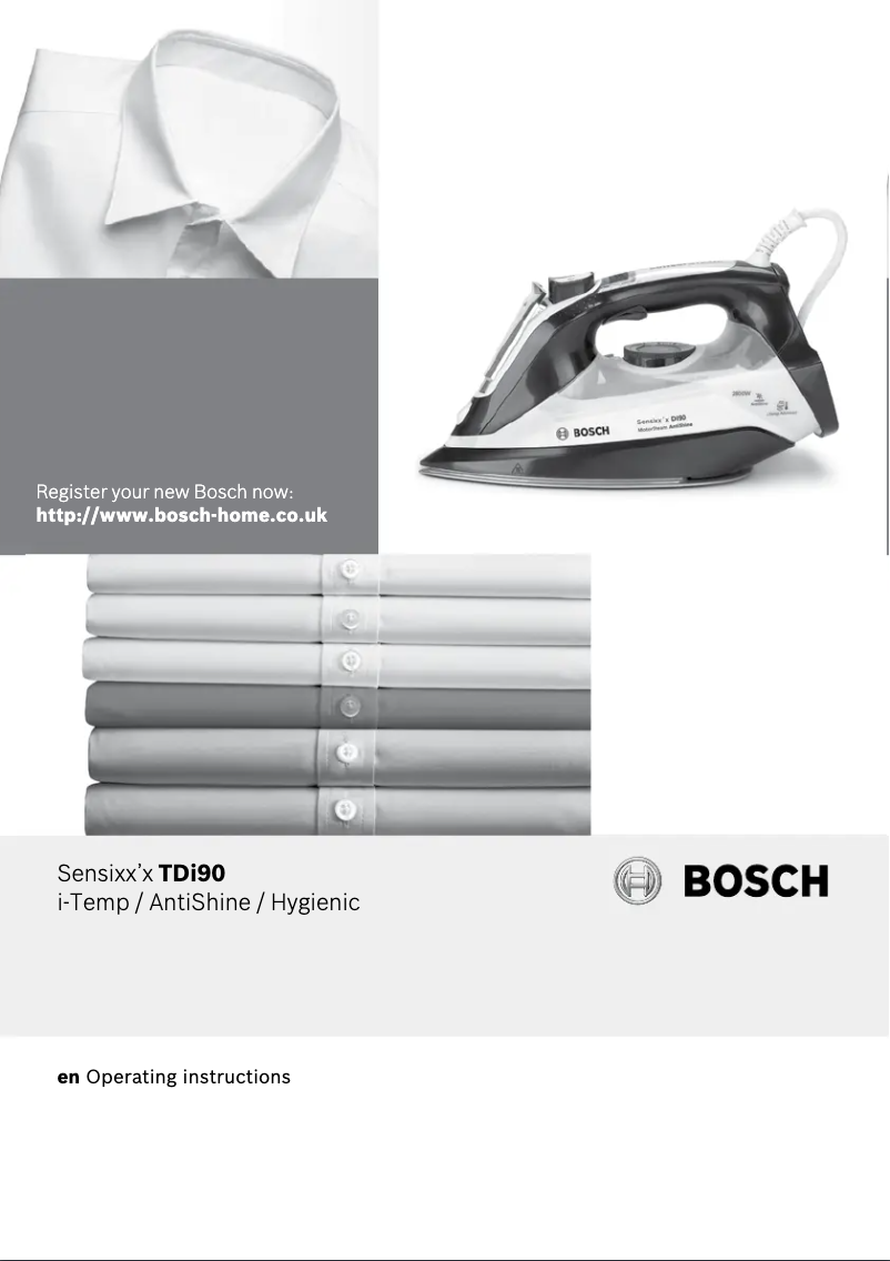 Page 1 de la notice Manuel utilisateur Bosch Sensixx'x DI90 MotorSteam AntiShine TDI9020GB