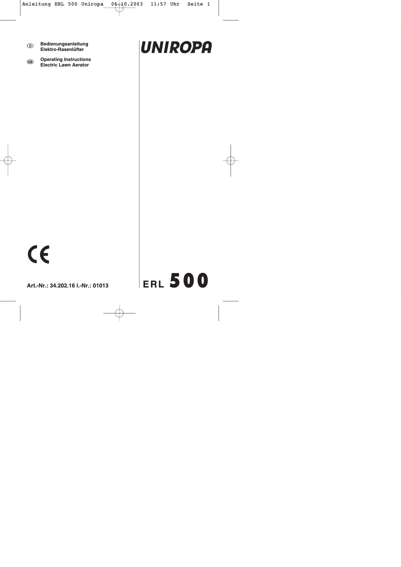 Page 1 de la notice Manuel utilisateur Uniropa ERL 500