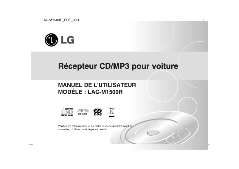 Page 1 de la notice Manuel utilisateur LG LAC-M1500R