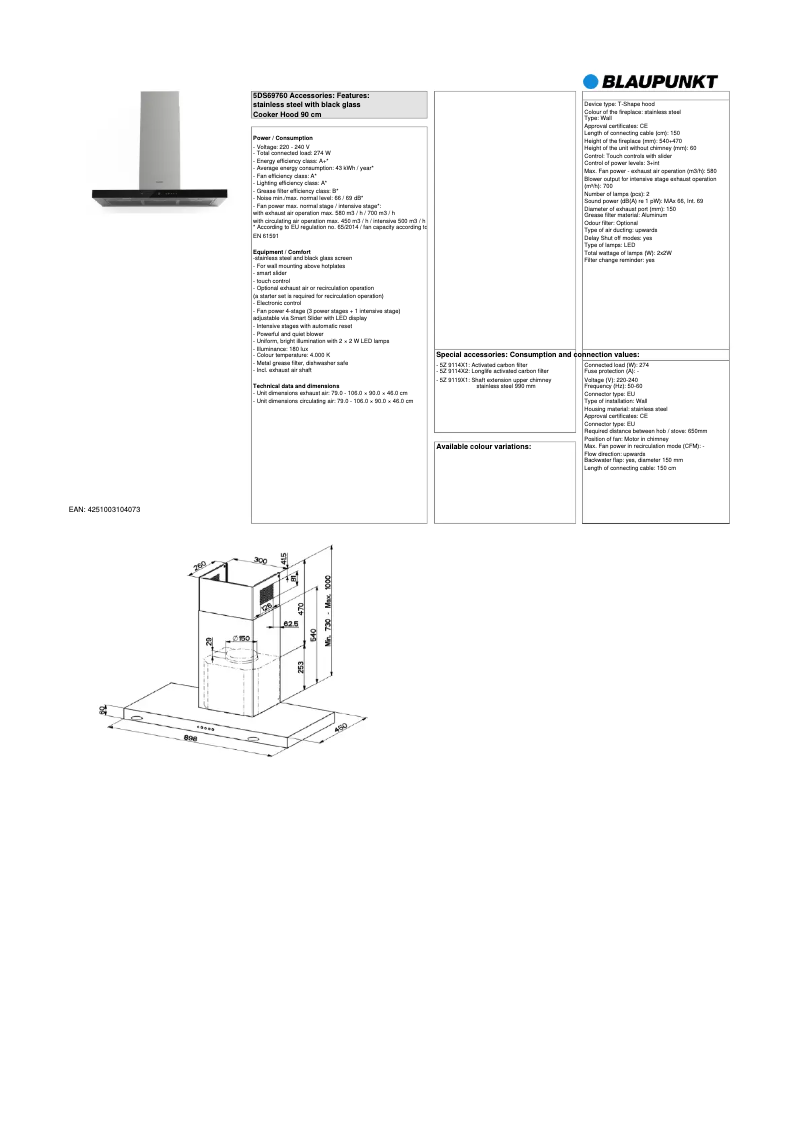 Page n°1 - Fiche technique Blaupunkt 5DS 69760