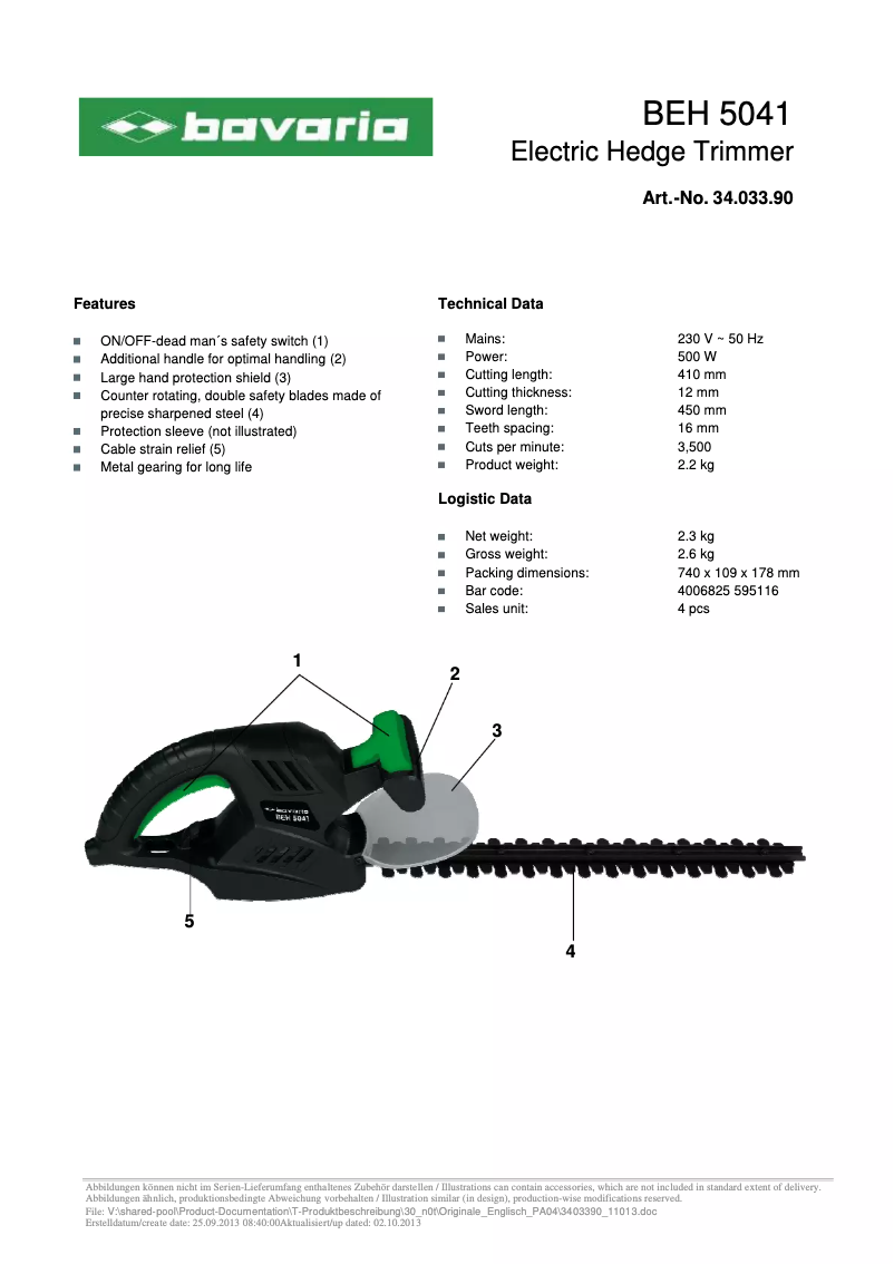 Page n°1 - Fiche technique Bavaria BEH 5041