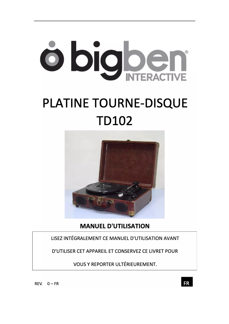 Page 1 de la notice Manuel utilisateur Bigben Interactive TD102