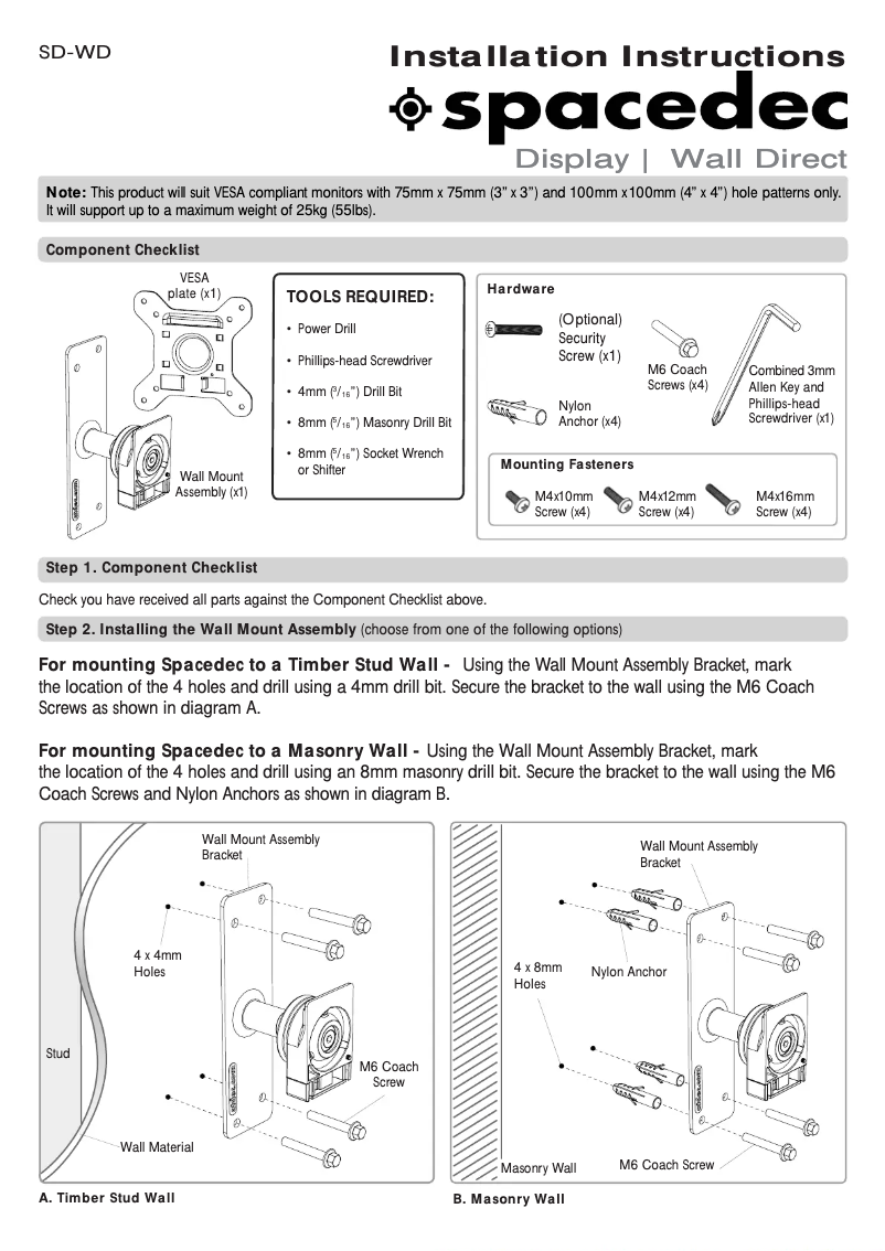 Page 1 de la notice Manuel utilisateur Spacedec SD-WD