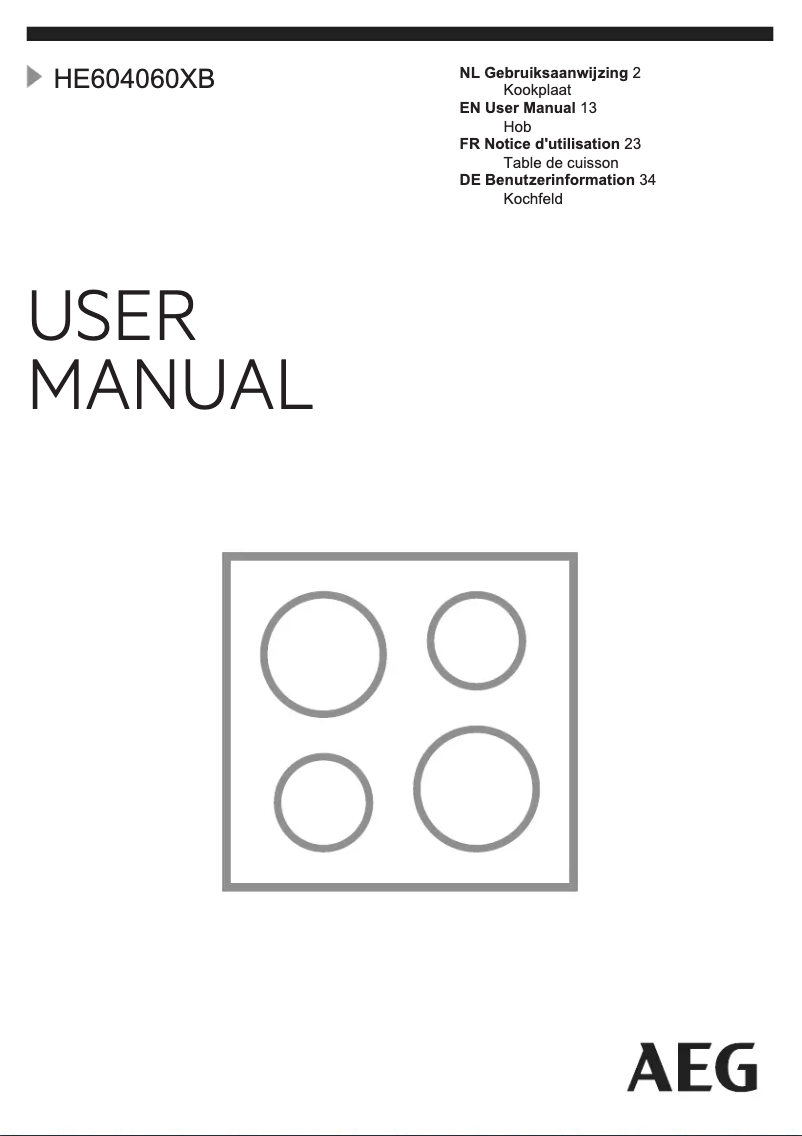 Page 1 de la notice Manuel utilisateur AEG HE604060XB