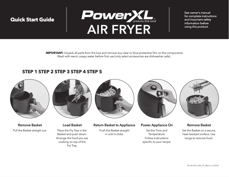 Page n°1 - Guide de démarrage rapide PowerXL Air Fryer YJ-803