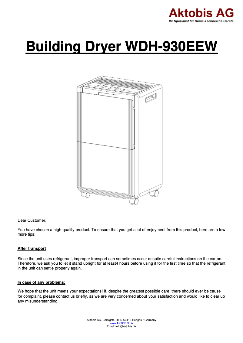 Página 1 del manual Manual de usuario Aktobis WDH-930EEW