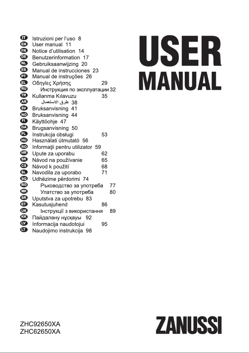 Page n°1 - Manuel utilisateur Zanussi ZHC92650XA