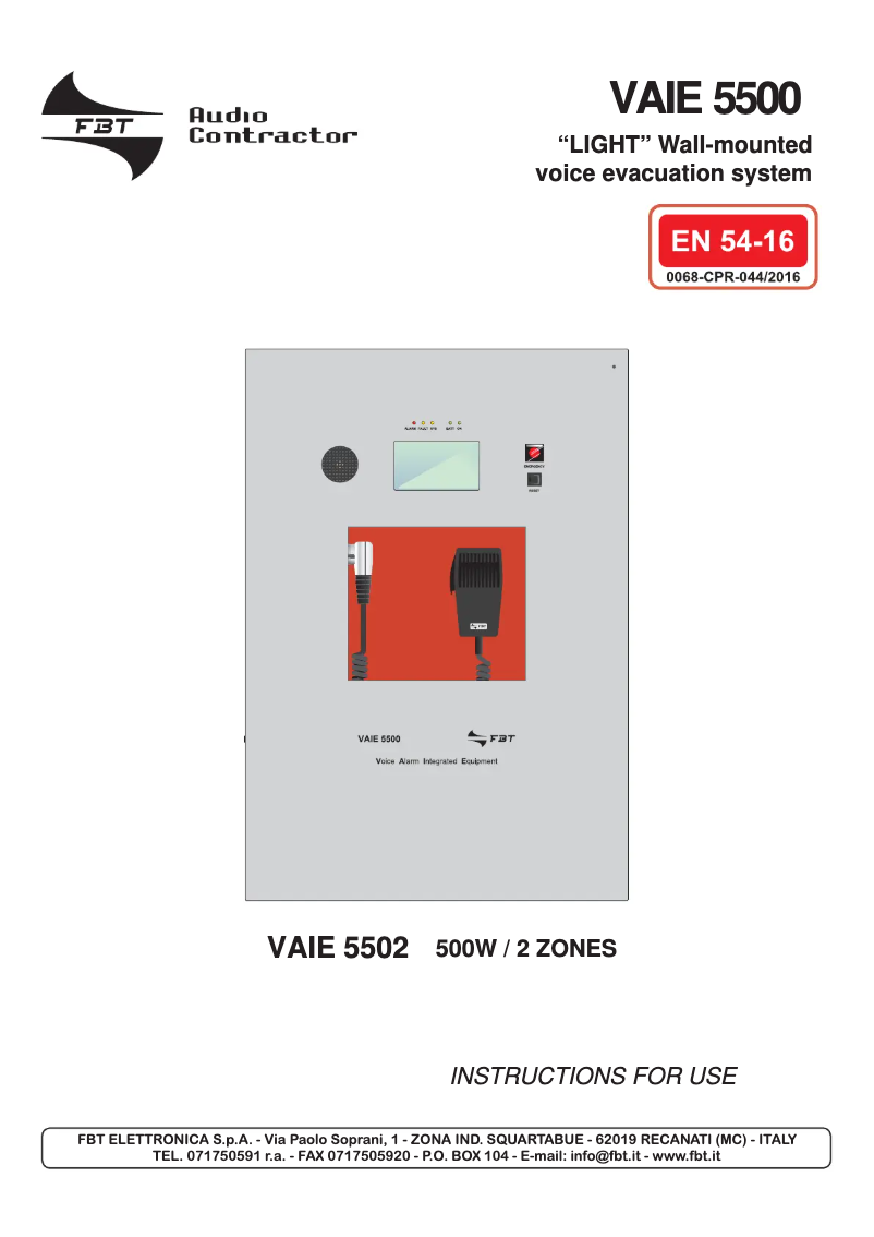 Page n°1 - Manuel utilisateur FBT VAIE 5500