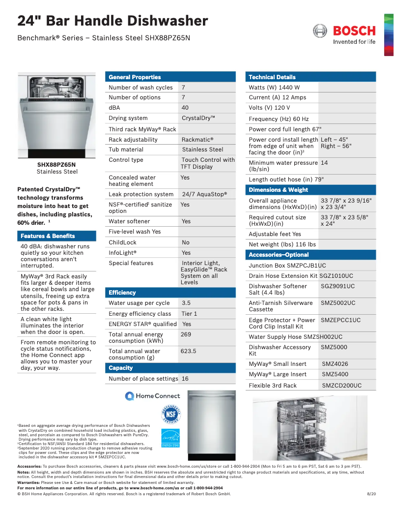 Page n°1 - Fiche technique Bosch SHX88PZ65N